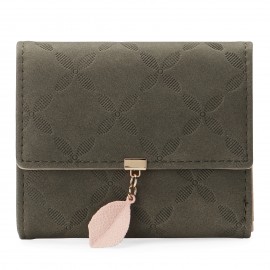 Women Artificial Leather Solid Color Leaves Embossing Wallet Multi-card Slot Coin Storage Wallet