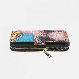 Women Canvas Bohemian Style Printing Long Clutch Purse Wallet