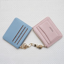 Women Solid 5 Card Slots Hardware Mini Wallet Purse