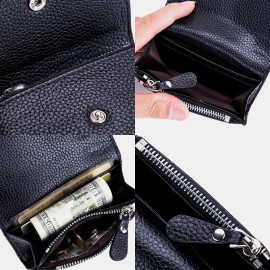 Women Genuine Leather Multifunction Lychee Pattern Coin Bag Small Wallet