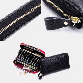 Women Genuine Leather RFID Organ Design Multi-card Slot Clutch Purse Long Wallet