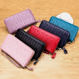 Women Genuine Leather RFID Organ Design Multi-card Slot Clutch Purse Long Wallet