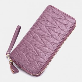 Women Genuine Leather RFID Organ Design Multi-card Slot Clutch Purse Long Wallet