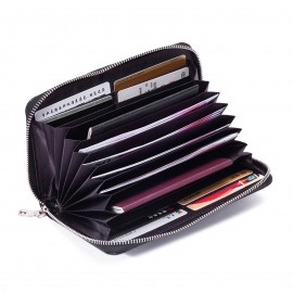 JOSEKO Women Genuine Leather RFID Multifunctional Wallet Multi-compartment Multi-card Slot Long Zipper Wallet