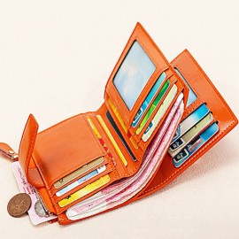 Women Genuine Leather Bifold Short RRFID Anti-magnetic Wallet 17 Card Slot Card Case Coin Purse