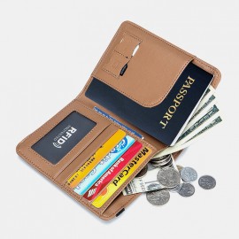 Unisex Genuine Leather RFID Multifunction Multi-card Slot Travel Passport Bag Wallet With Elastic Strap