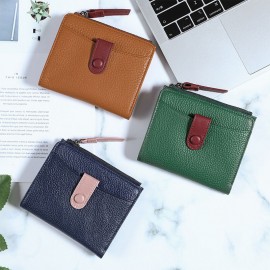 Women Genuine Leather Bifold Hasp Zipper Multifunction Coin Purse Money Clip Short Wallet