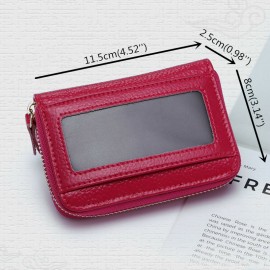 Women Genuine Leather 11 Card Slots Money Clip Wallet