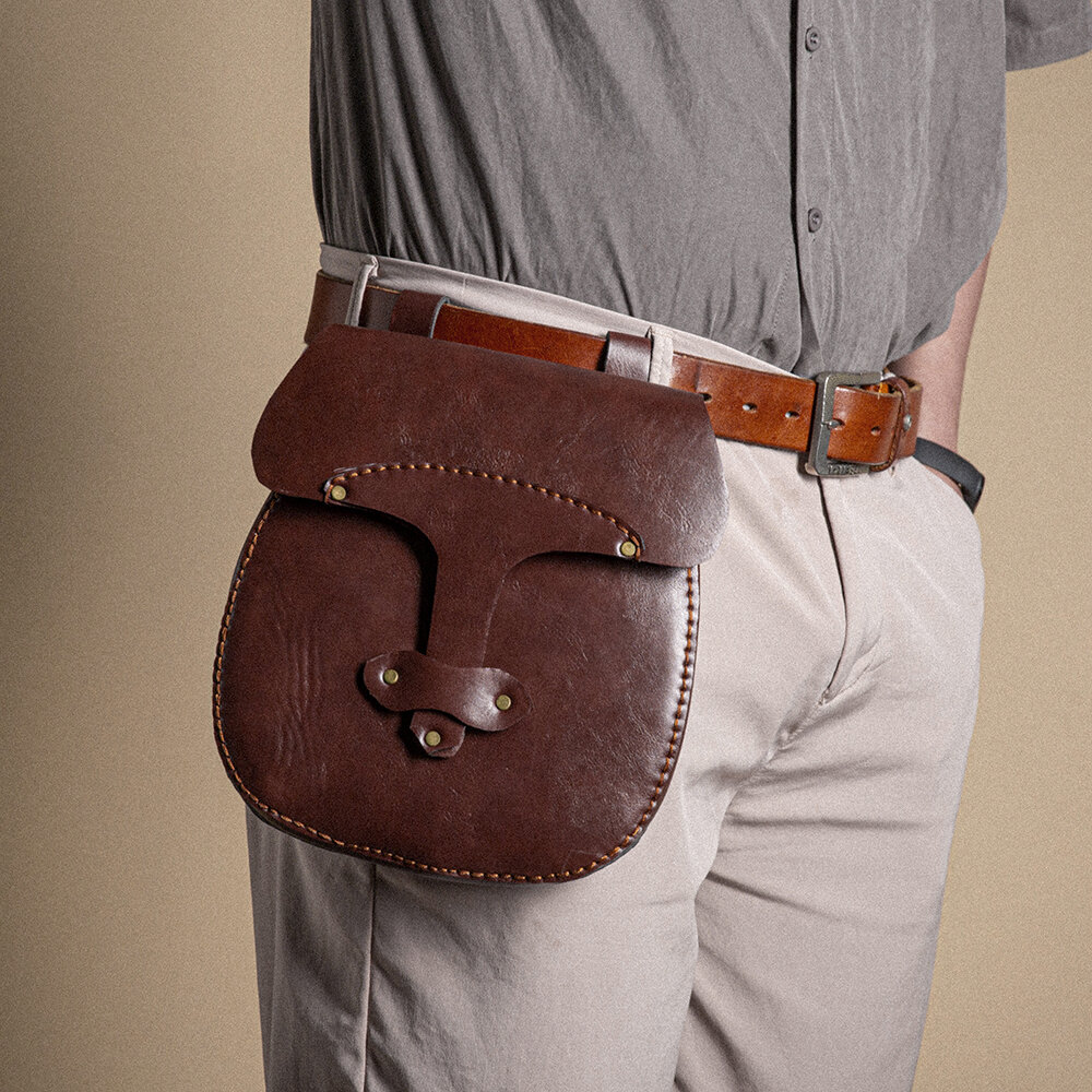 Men PU Leather Large Capacity Vintage Coin Purses Square Bag Waist Bag