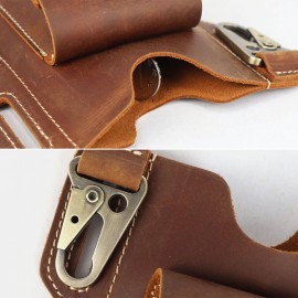 Men Genuine Leather Multifunction Keychain Sport Waist Bag Retro 6.5 Inch Phone Bag Waterproof Belt Bag