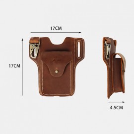 Men Genuine Leather Multifunction Keychain Sport Waist Bag Retro 6.5 Inch Phone Bag Waterproof Belt Bag