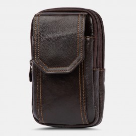 Men Genuine Leather Multifunction 6.5 Inch Phone Bag Retro Large Capacity Cigaret Case Pocket Belt Bag Waist Bag