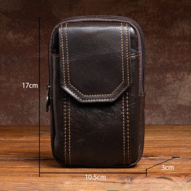 Men Genuine Leather Multifunction 6.5 Inch Phone Bag Retro Large Capacity Cigaret Case Pocket Belt Bag Waist Bag