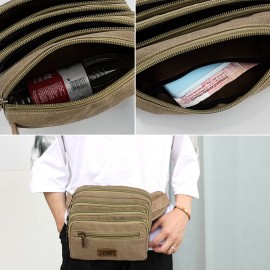 Men Waterproof Multi-pocket Waist Bag Canvas Large Capacity Multi-purpose Phone Bag Chest Bag Crossbody Bag Shoulder Bag