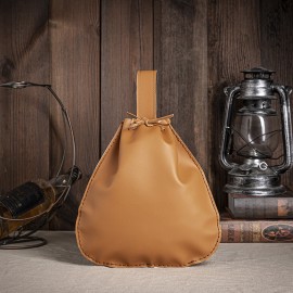 Men Genuine Leather Drawstring Large Capacity Vintage Punk Waist Bag