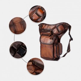 Men Genuine Leather Multi-Carry Retro 7 Inch Phone Camera Outdoor Waist Bag Crossbody Bag