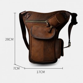 Men Genuine Leather Multi-Carry Retro 7 Inch Phone Camera Outdoor Waist Bag Crossbody Bag