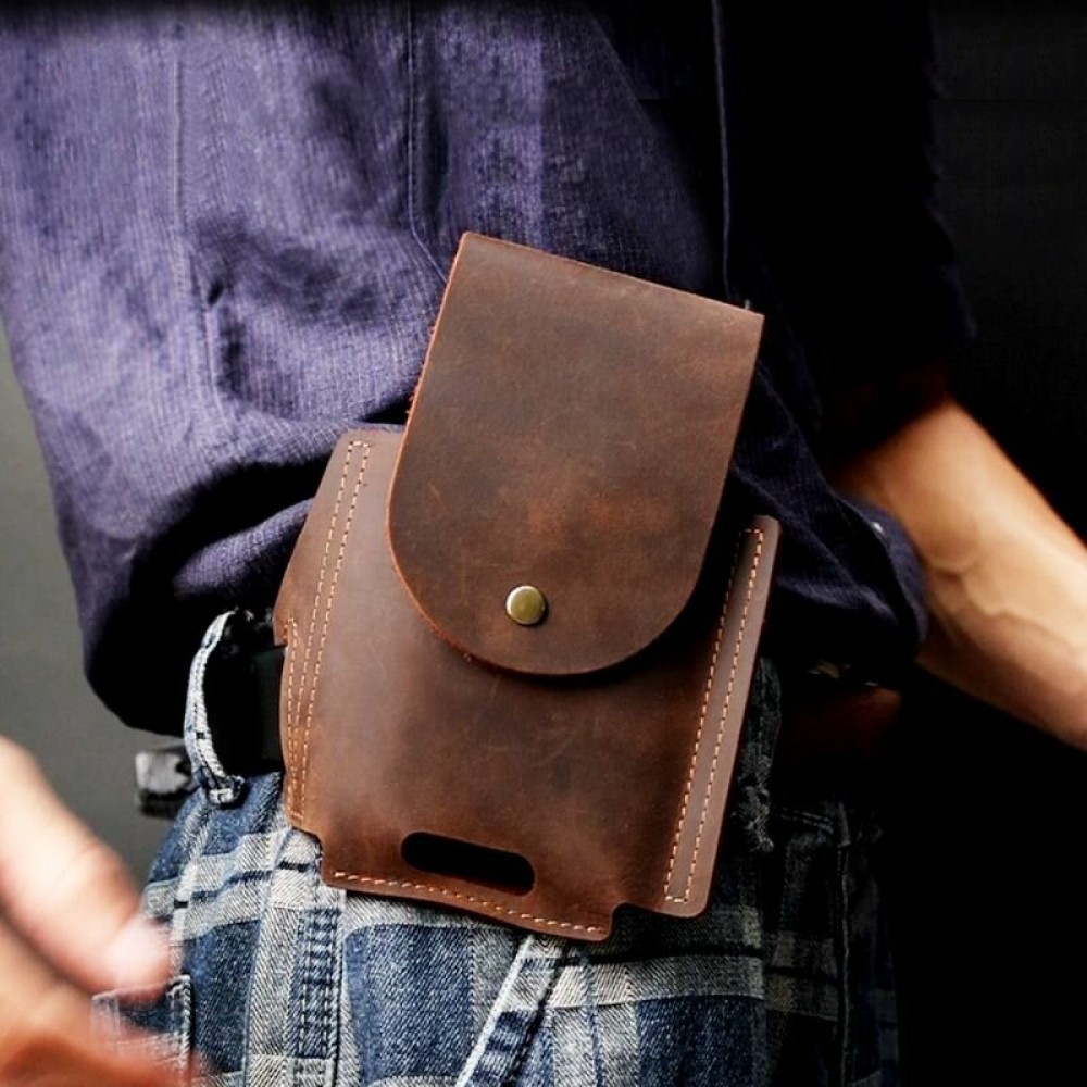 Men Genuine Leather Wear-resistant Outdoor Sport 6.5 Inch Phone Bag Retro Cover Hasp Waist Bag Belt Bag