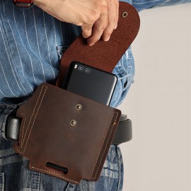 Men Genuine Leather Wear-resistant Outdoor Sport 6.5 Inch Phone Bag Retro Cover Hasp Waist Bag Belt Bag