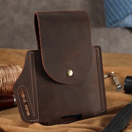 Men Genuine Leather Wear-resistant Outdoor Sport 6.5 Inch Phone Bag Retro Cover Hasp Waist Bag Belt Bag