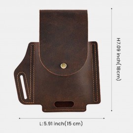 Men Genuine Leather Wear-resistant Outdoor Sport 6.5 Inch Phone Bag Retro Cover Hasp Waist Bag Belt Bag