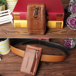 Men Retro Cowhide Waist Bag Retro Casual 5.5/6.3 Inch Phone Bag Front Zipper Pocket Belt Bag