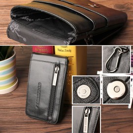 Men Retro Cowhide Waist Bag Retro Casual 5.5/6.3 Inch Phone Bag Front Zipper Pocket Belt Bag