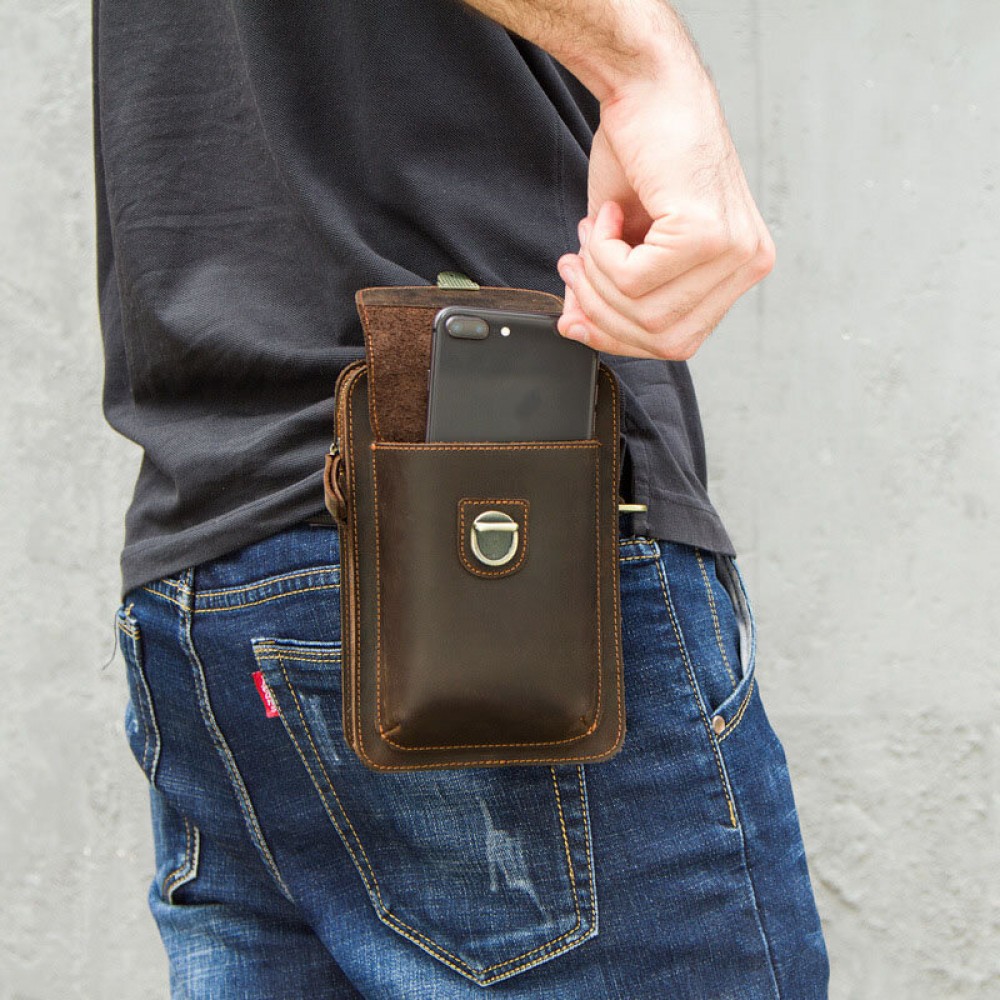 Men Genuine Leather Retro Casual Outdoor Multi-carry Phone Bag Crossbody Bag Waist Bag For 5.8 Inch Phone