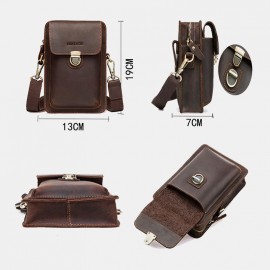 Men Genuine Leather Retro Casual Outdoor Multi-carry Phone Bag Crossbody Bag Waist Bag For 5.8 Inch Phone