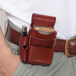 Men Genuine Leather Cigaret Case Storage Bag Retro Waterproof Waist Bag Belt Bag