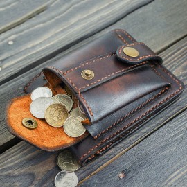 Men Genuine Leather Bifold Multi-card Slot Card Holder Vintage EDC Coin Bag Belt Sheath Wallet Waist Bag