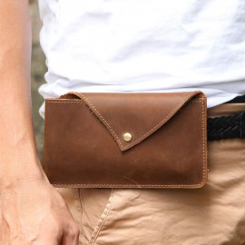 Men Horizontal Envelope-shape Belt Bag Retro Casual Sport 6.5 Inch Phone Bag Cowhide Waist Bag