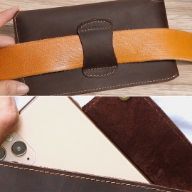 Men Horizontal Envelope-shape Belt Bag Retro Casual Sport 6.5 Inch Phone Bag Cowhide Waist Bag