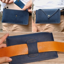 Men Horizontal Envelope-shape Belt Bag Retro Casual Sport 6.5 Inch Phone Bag Cowhide Waist Bag