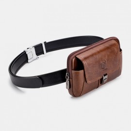 Bullcaptain Men Vintage Genuine Leather Waist Bag Belt Bag