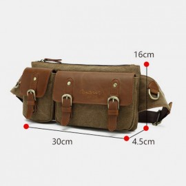 Men Canvas Waist Bag Multifunctional Hasp Pocket Outdoor Casual Chest Bag Shoulder Bag