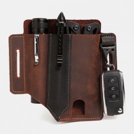 Men EDC Vintage Multifunction Wear-resistant Genuine Leather Waist Bag Keychain Tactical Bag