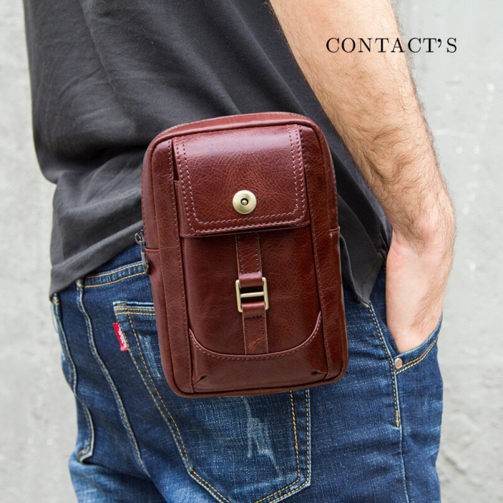 Men Genuine Leather Retro Fashion 5.8 Inch Phone Bag Multi-carry Crossbody Bag Waist Bag