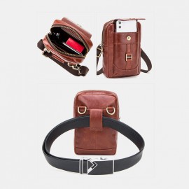 Men Genuine Leather Retro Fashion 5.8 Inch Phone Bag Multi-carry Crossbody Bag Waist Bag