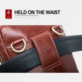 Men Genuine Leather Retro Fashion 5.8 Inch Phone Bag Multi-carry Crossbody Bag Waist Bag