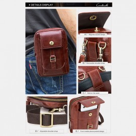 Men Genuine Leather Retro Fashion 5.8 Inch Phone Bag Multi-carry Crossbody Bag Waist Bag