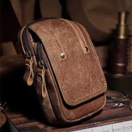 Men Matte Cowhide Waist Bag Multifunctional Large Capacity Vintage 6.3 Inch Phone Bag