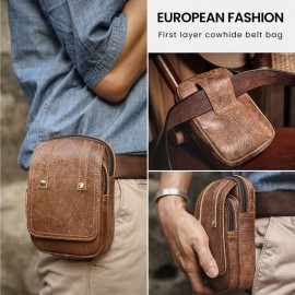 Men Matte Cowhide Waist Bag Multifunctional Large Capacity Vintage 6.3 Inch Phone Bag