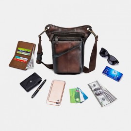 Men Genuine Leather Multi-Carry Retro 8 Inch Outdoor Phone Camera Waist Bag Crossbody Bag