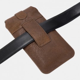 Men Vintage Genuine Leather Long Phone Bag Belt Bag Waist Bag