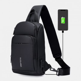 Men Oxford Large Capacity USB Charging Chest Bag Fashion Casual Wild Bus Card Pocket Design Crossbody Bag Shoulder Bag