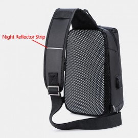 Men Oxford USB Charging Anti-Theft Chest Bag Versatile Large Capacity Waterproof Night Reflective Strip Design Crossbody Bags