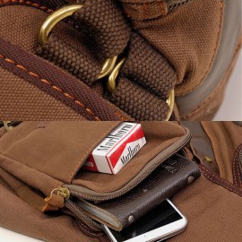 Men Genuine Leather And Canvas Travel Outdoor Carrying Bag Multi-pocket Crossbody Bag Chest Bag