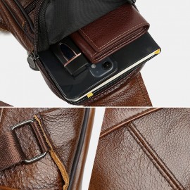 Men Genuine Leather Large Capacity Multi-pocket Wear Resistant Chest Bag Crossbody Bag