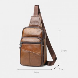 Men Genuine Leather Large Capacity Multi-pocket Wear Resistant Chest Bag Crossbody Bag